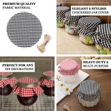 6inch Black/White Checkered Jam Jar Covers with Jute String - Scalloped Edge