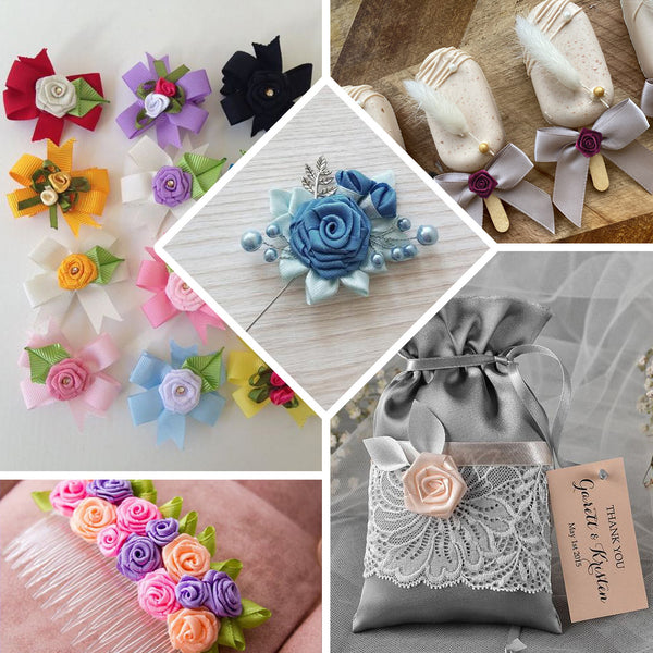 144 PCS Boutonniere Burgundy Rosebud Flower Applique DIY Brooch - Clearance SALE