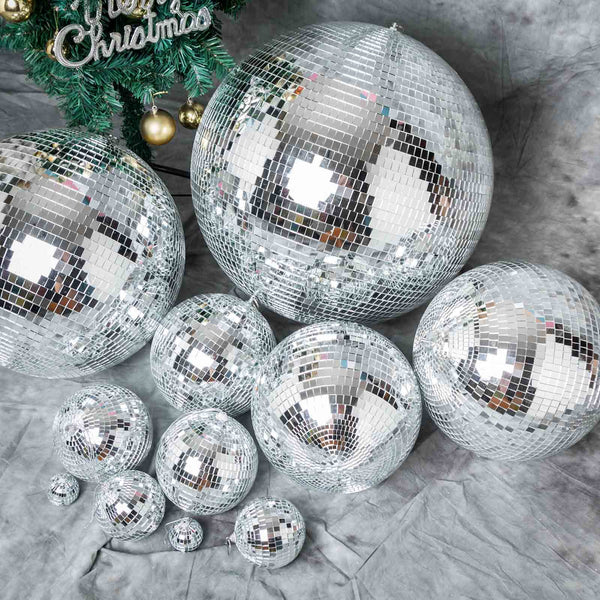 Pack of 2 - 10" Silver Disco Mirror Ball - Large Disco Ball with Hanging Swivel Ring