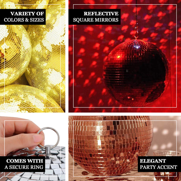 20" Rose Gold Disco Mirror Ball - Large Disco Ball with Hanging Swivel Ring