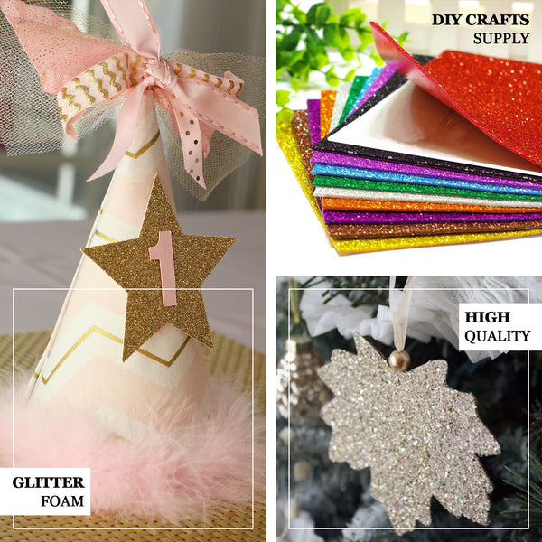 10 Pack | 12"x10" Self-Adhesive Glitter DIY Craft Foam Sheets | Gold