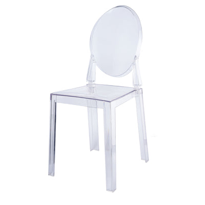 Clear Transparent Banquet Ghost Chair, Armless Stacking Accent Chair with Oval Back #whtbkgd