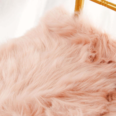 Soft Dusty Rose Faux Sheepskin Fur Chair Cushion, Shag Seat Pad Cover, Small Square Area Rug