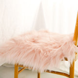 Soft Dusty Rose Faux Sheepskin Fur Chair Cushion, Shag Seat Pad Cover, Small Square Area Rug