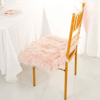 Soft Dusty Rose Faux Sheepskin Fur Chair Cushion, Shag Seat Pad Cover, Small Square Area Rug