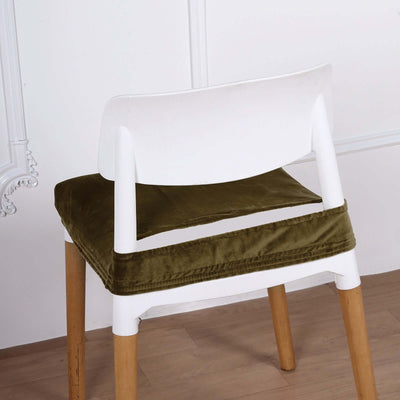 Olive Green Dining Chair Seat Cover, Velvet Chair Cushion Cover With Tie