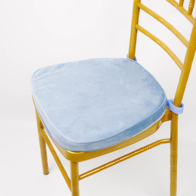 Dusty Blue Velvet Memory Foam Seat Cushion - Chiavari Chair Cushion Pads Velcro Strap Velvet Cover