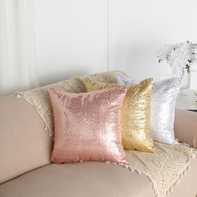 18inch x 18inch Sequin Throw Pillow Cover, Decorative Cushion Case - Square Rose Gold/Blush Sequin