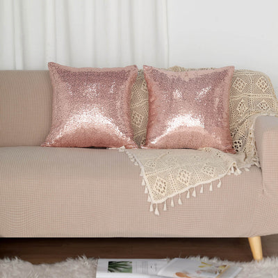 18inch x 18inch Sequin Throw Pillow Cover, Decorative Cushion Case - Square Rose Gold/Blush Sequin