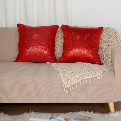 2 Pack | 18inch x 18inch Sequin Throw Pillow Cover, Decorative Cushion Case - Square Red Sequin