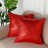 2 Pack | 18inch x 18inch Sequin Throw Pillow Cover, Decorative Cushion Case - Square Red Sequin