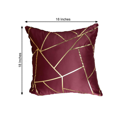 2 Pack | 18"x18" Satin Throw Pillow Cover Decorative Cushion Case - Square - Lamour Satin Burgundy/Gold Foil Print