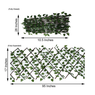 Expandable Lattice Fence, Artificial Ivy Trellis Privacy Hedge Backdrop Accordion Fencing- 17H x 95L