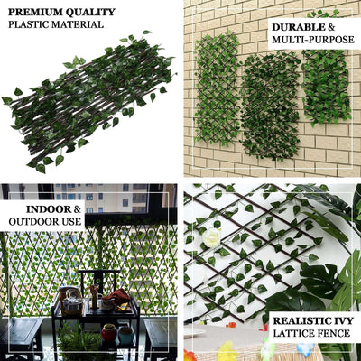 Expandable Lattice Fence, Artificial Ivy Trellis Privacy Hedge Backdrop Accordion Fencing- 17H x 95L