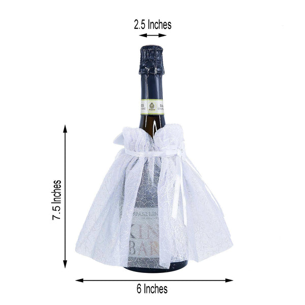 7" Wedding Dress Wine Bottle Cover With Satin Ribbon & Rhinestone | Lace Design Wine Koozie