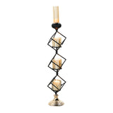 Metal Votive Candle Holder with Amber Glass Tube | 28" | Gold/Black | 3 Tiers | Stacked 3-D Cube Design#whtbkgd