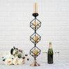 Metal Votive Candle Holder with Amber Glass Tube | 28" | Gold/Black | 3 Tiers | Stacked 3-D Cube Design