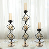 Metal Votive Candle Holder with Amber Glass Tube | 28" | Gold/Black | 3 Tiers | Stacked 3-D Cube Design