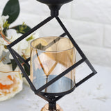 Metal Votive Candle Holder with Amber Glass Tube | 28" | Gold/Black | 3 Tiers | Stacked 3-D Cube Design