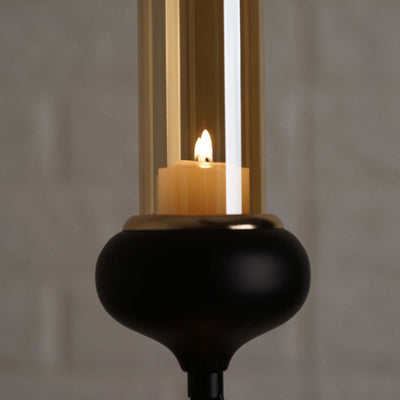 Metal Votive Candle Holder with Amber Glass Tube | 28" | Gold/Black | 3 Tiers | Stacked 3-D Cube Design