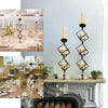 Geometric Candle Holders Wholesale with Amber Glass Votives | 28" | Metallic Gold & Black | 3 Tiers Stacked Design