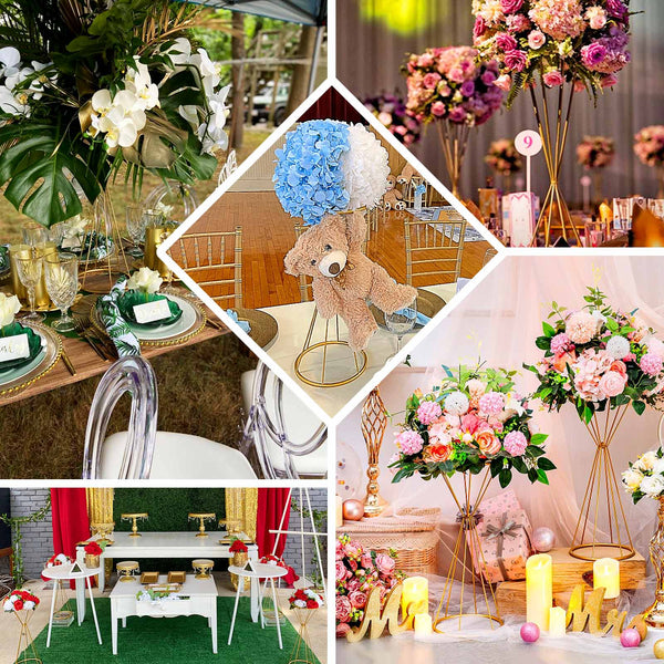 20inch Dual Cone Reversible Gold Metal Geometric Flower Stand, Wedding Vase Pedestal