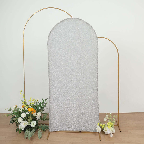 6ft Metallic Silver Spandex Fit Round Top Frame Backdrop Stand Cover