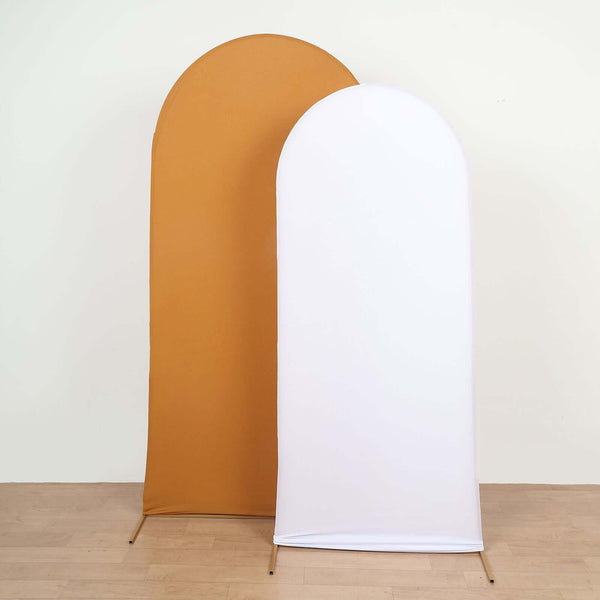 6ft Gold Spandex Fit Round Top Backdrop Frame Stand Cover, 2-Sided Wedding Arch Cover