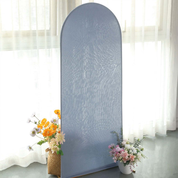 5ft Dusty Blue Spandex Fit Round Top Backdrop Frame Stand Cover, 2-Sided Wedding Arch Cover