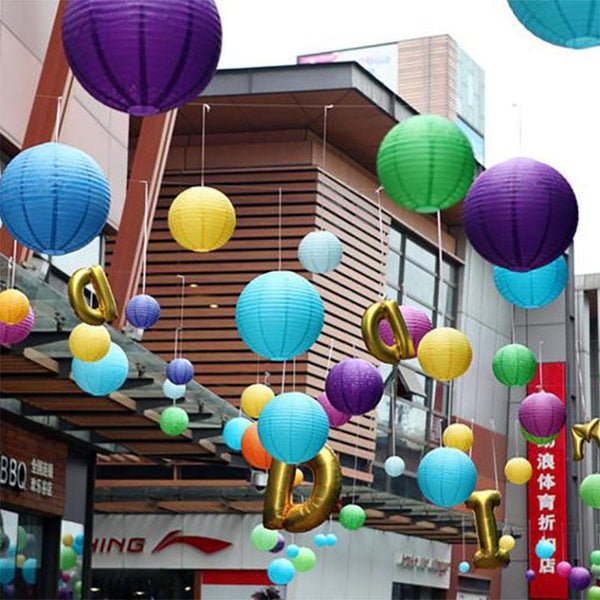 Set of 6 - Purple Hanging Paper Lanterns Round Assorted Size