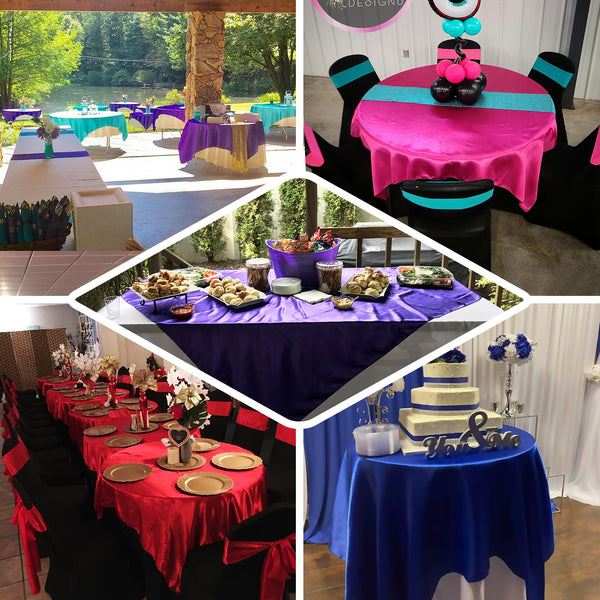 72" x 72" Eggplant Seamless Satin Square Tablecloth Overlay