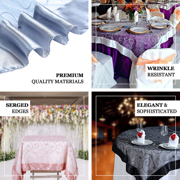60"x60" White Satin Edge Embroidered Sheer Organza Square Table Overlay