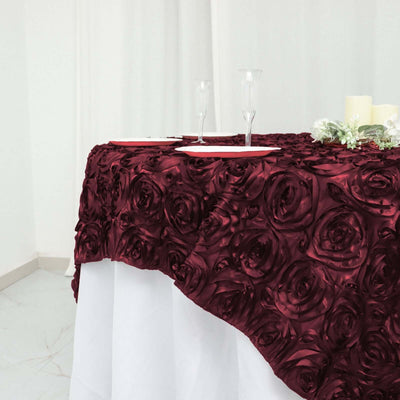 72 Inch x 72 Inch | Burgundy 3D Rosette Satin Square Overlay