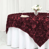 72 Inch x 72 Inch | Burgundy 3D Rosette Satin Square Overlay