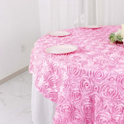 72" x 72" Pink 3D Rosette Satin Square Overlay