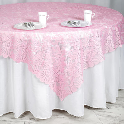 72" x 72" Pink Lace Table Overlay