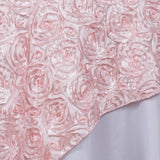 85 Inch x 85 Inch | Rose Gold | Blush 3D Rosette Satin Square Overlay | TableclothsFactory