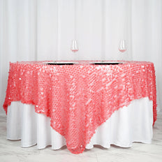 90"x90" Coral Premium Big Payette Sequin Overlay