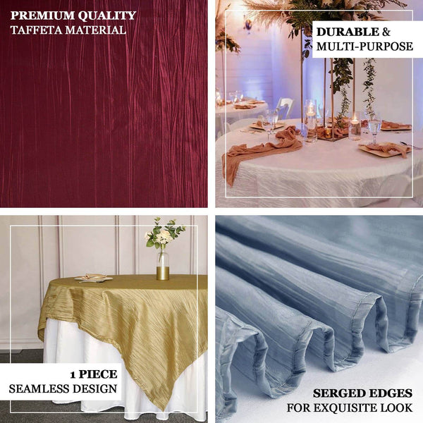 72x72Inch Gold Accordion Crinkle Taffeta Table Overlay, Square Tablecloth Topper