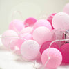 13FT Cotton Ball String Lights Battery Operated With 20 Warm White LED - Blush | Fuchsia | Pink