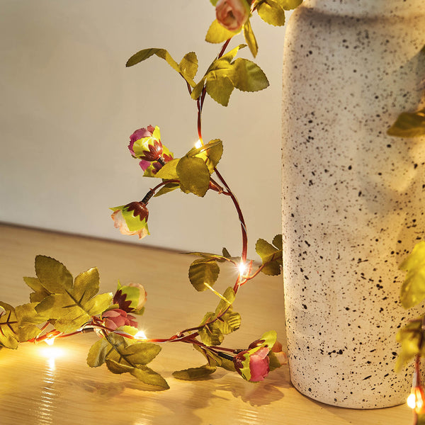 9FT LED Rose Flower Garland, String Lights, Fairy Lights, Battery Operated Lights