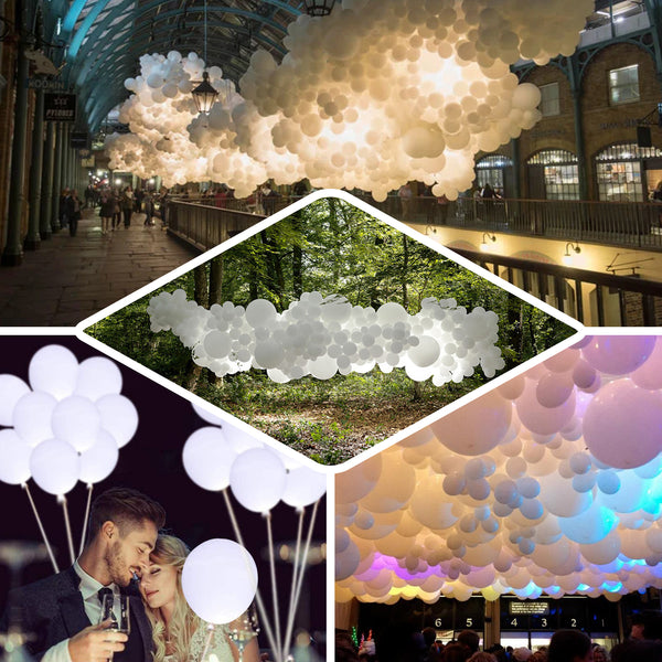 10 Pack | 12'' White Latex Light Up Helium LED Balloons