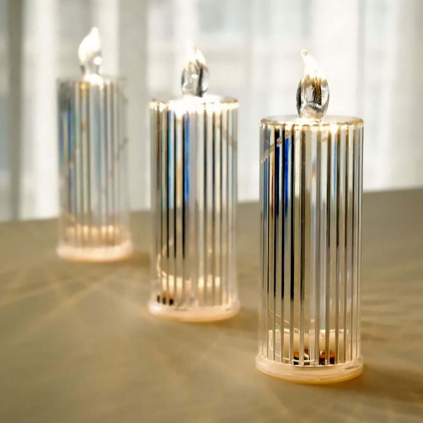 3 Pack | 6inch Warm White Clear LED Acrylic Diamond Flameless Candle Lamps