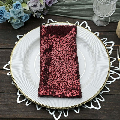 20Inchx20Inch Burgundy Premium Sequin Cloth Dinner Napkin | Reusable Linen