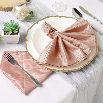 5 Pack | Dusty Rose Accordion Crinkle Taffeta Cloth Dinner Napkins | 20x20Inch