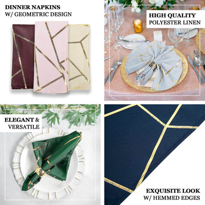 5 Pack | Modern Hunter Green & Geometric Gold Cloth Dinner Napkins, Emerald | 20x20Inch