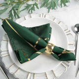 5 Pack | Modern Hunter Green & Geometric Gold Cloth Dinner Napkins, Emerald | 20x20Inch