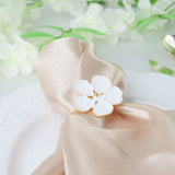 4 Pack | White & Gold Metal Flower Napkin Rings, Floral Serviette Buckle Napkin Holder Set