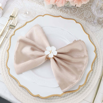 4 Pack | White & Gold Metal Flower Napkin Rings, Floral Serviette Buckle Napkin Holder Set