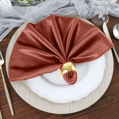 5 Pack | Terracotta Premium Sheen Finish Velvet Cloth Dinner Napkins | 20inch x 20inch